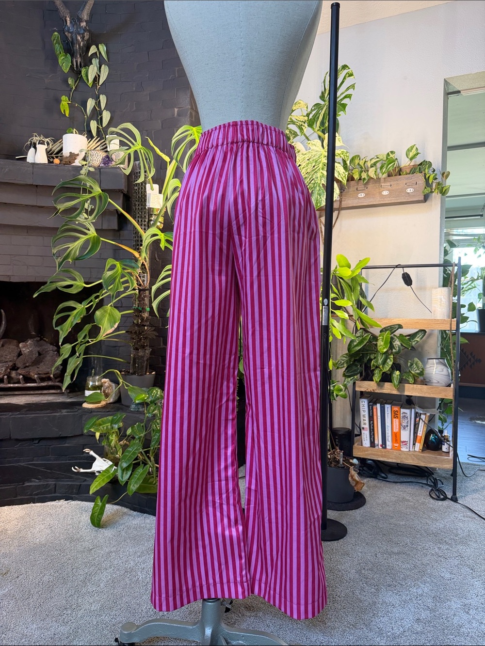 Wide-Leg Pink Striped Pants - Picture 2 of 2